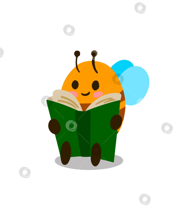 Скачать Милая книжка для чтения пчелкой. Мультяшная пчелка. Векторная иллюстрация. Элемент дизайна. Изолированный на белом фоне. фотосток Ozero