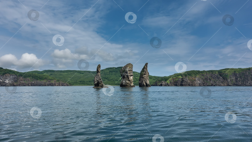 Скачать Высокие отвесные скалы в Тихом океане у берегов Камчатки. фотосток Ozero