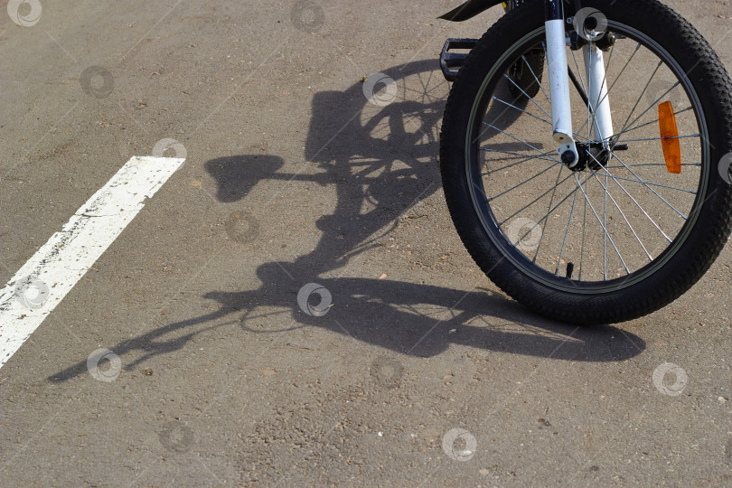 Скачать тень велосипеда на сером асфальте. Колесо солнечного дня фотосток Ozero