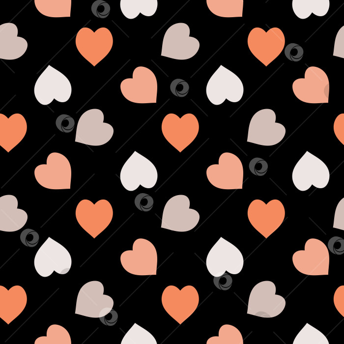 Скачать Бесшовный узор со светло-оранжевыми сердечками на черном фоне. Векторное изображение. фотосток Ozero