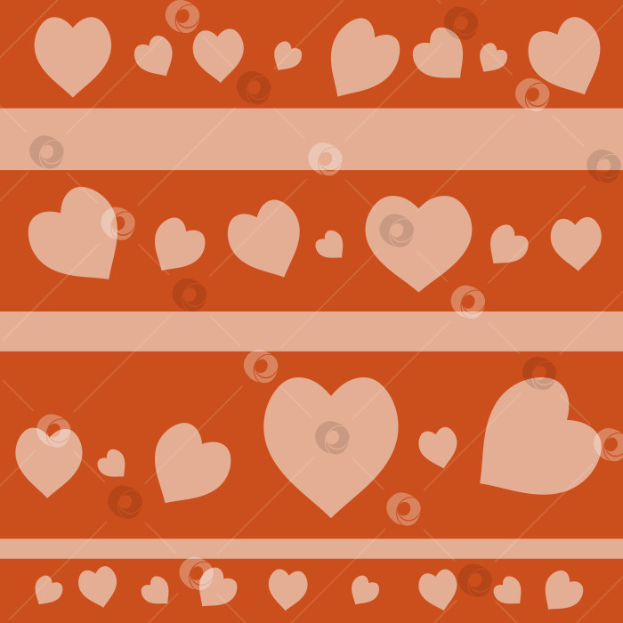 Скачать Бесшовный узор со светло-оранжевыми сердечками на ярко-оранжевом фоне. Векторное изображение. фотосток Ozero