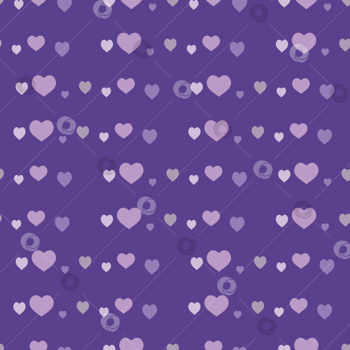 Скачать Бесшовный узор с фиолетовыми и сиреневыми сердечками на фиолетовом фоне. Векторное изображение. фотосток Ozero