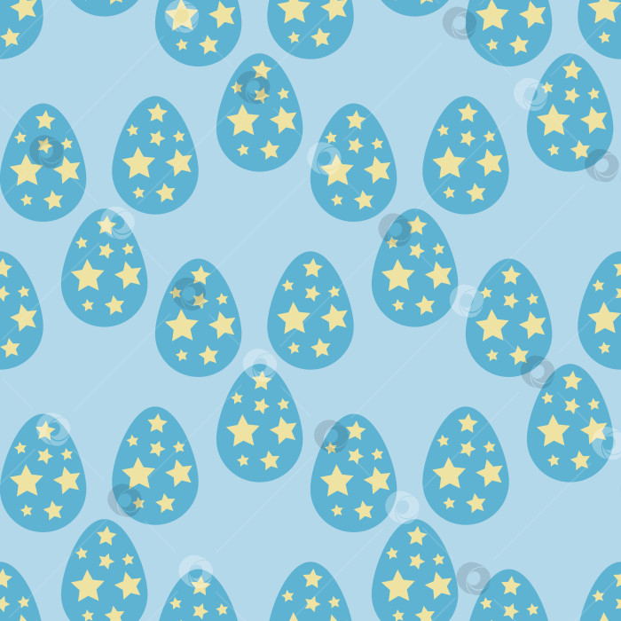 Скачать Бесшовный узор с голубыми пасхальными яйцами на светло-голубом фоне. Векторное изображение. фотосток Ozero