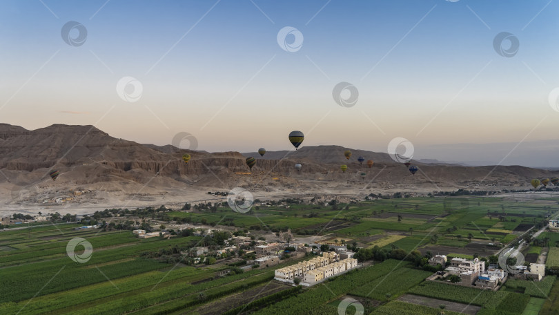 Скачать Воздушные шары летают над долиной Нила. фотосток Ozero