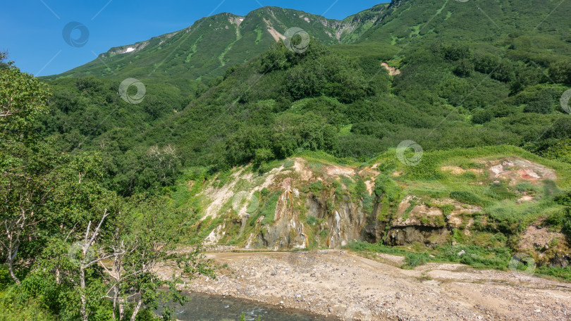Скачать На склонах гор произрастает пышная зеленая растительность. фотосток Ozero