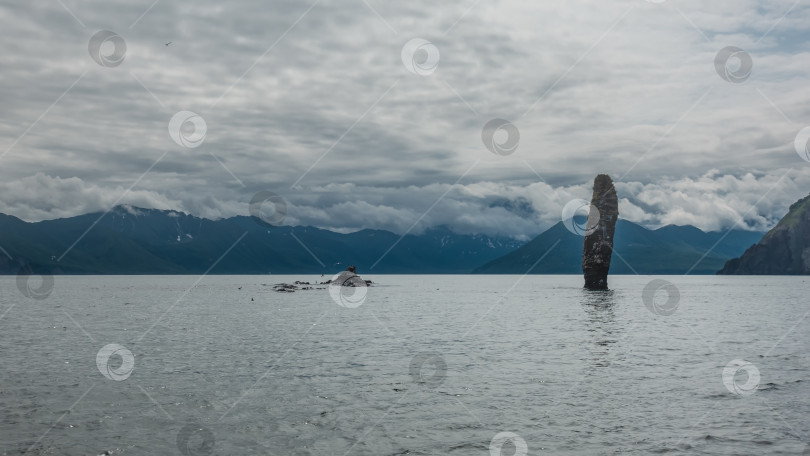 Скачать Высокий причудливый утес возвышается над водой. фотосток Ozero