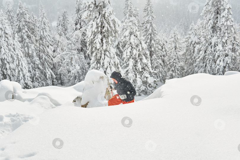 Скачать женщина занимается треккингом в зимних горах фотосток Ozero