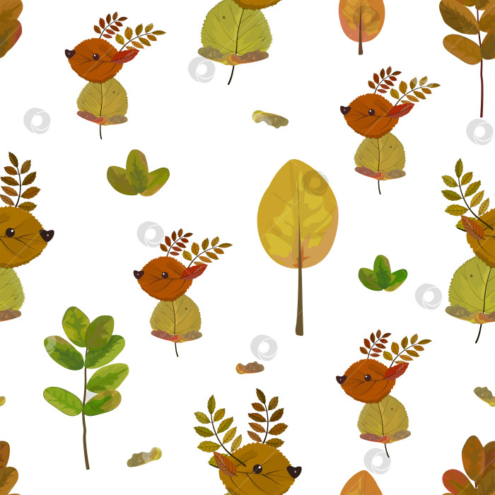 Скачать Бесшовный узор "Олень из осенних листьев".Осенний фон.Детская тема фотосток Ozero