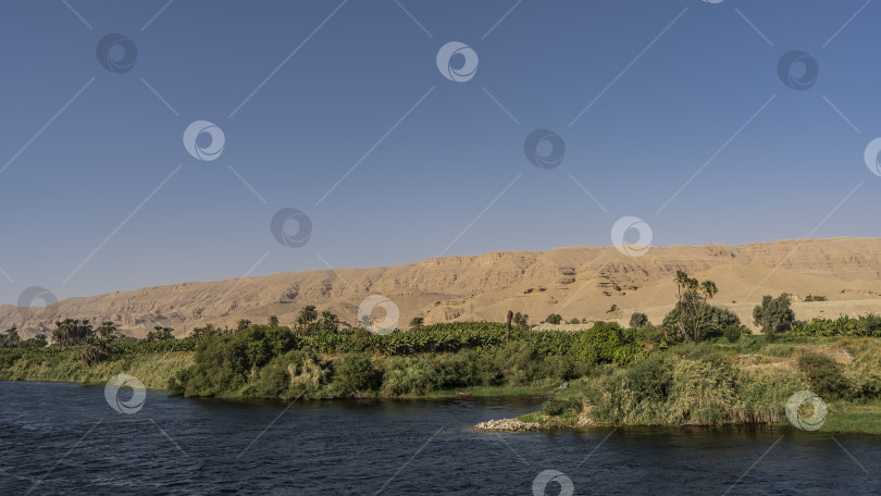 Скачать Река Нил течет спокойно. Рябь на голубой воде. фотосток Ozero