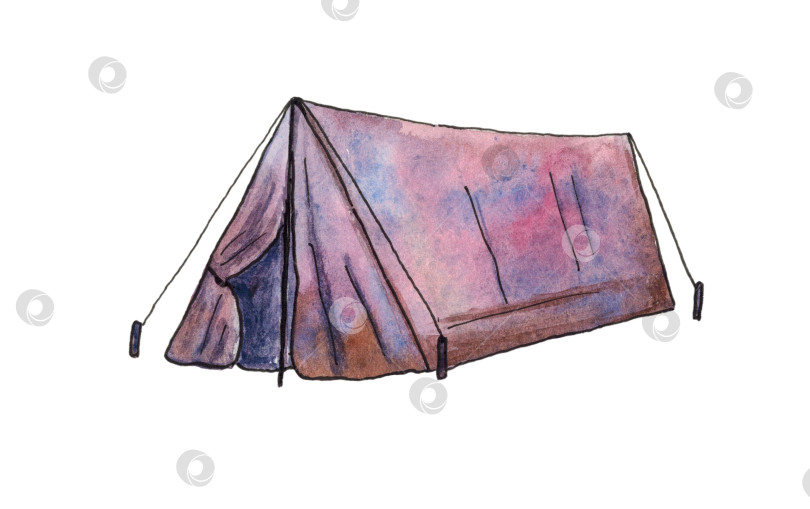 Скачать Туристическая палатка, выделяющаяся на белом фоне. Иллюстрация выполнена акварелью от руки. фотосток Ozero