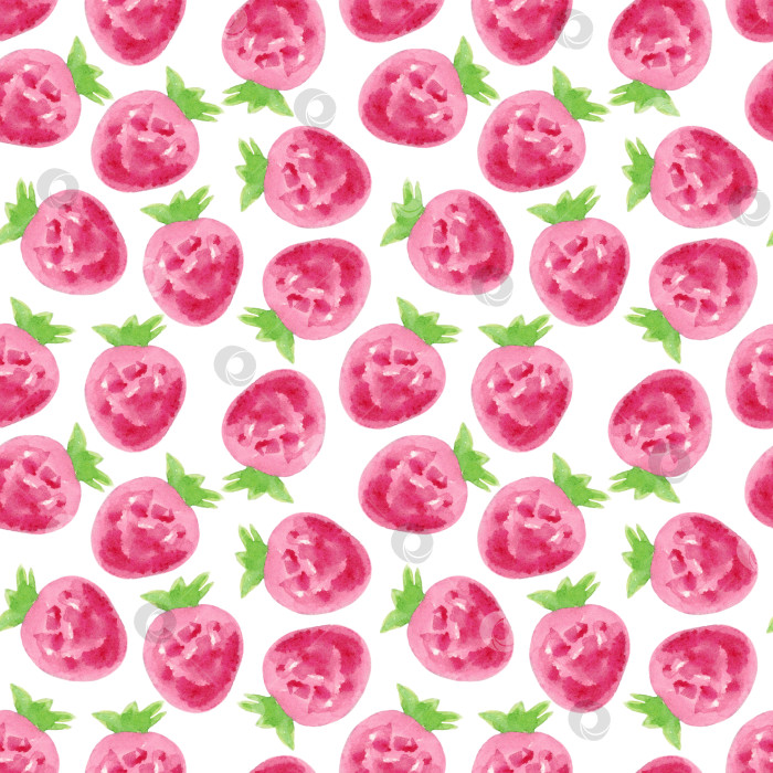 Скачать Бесшовный узор с клубникой на белом фоне. Нарисован вручную акварелью. Можно использовать для ткани, оберточной бумаги, обоев, открыток, обложек. фотосток Ozero