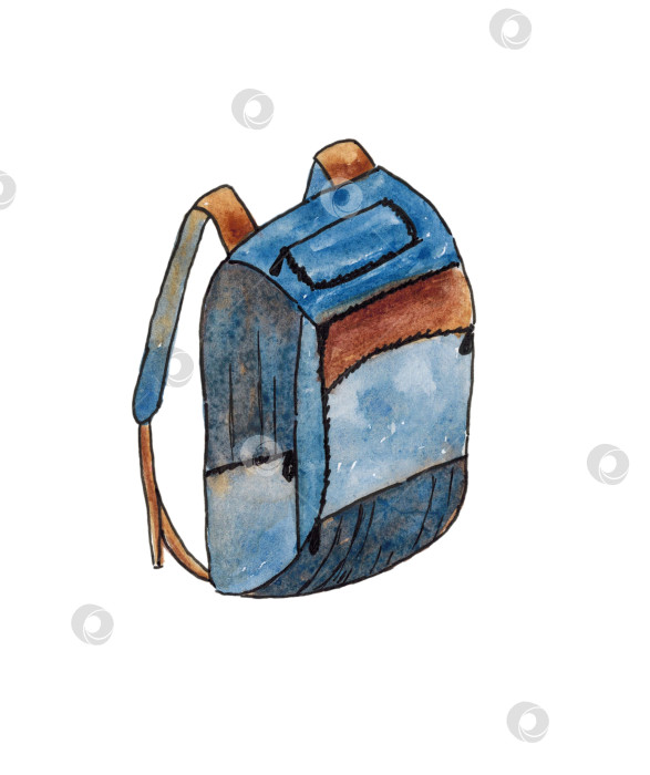 Скачать Туристический рюкзак, выделяющийся на белом фоне. Иллюстрация выполнена акварелью от руки. фотосток Ozero