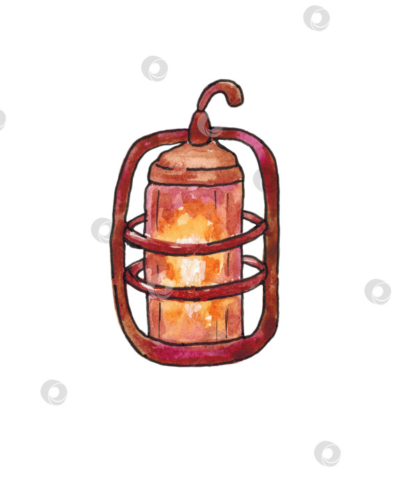 Скачать Фонарь, выделяющийся на белом фоне. Иллюстрация выполнена акварелью от руки. фотосток Ozero