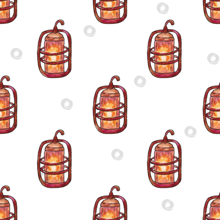 Скачать Бесшовный узор с фонариками на белом фоне. Нарисован вручную акварелью. фотосток Ozero