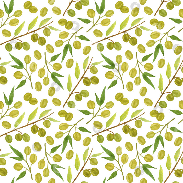 Скачать Бесшовный узор, оливки на белом фоне. Иллюстрация выполнена акварелью вручную. Ее можно использовать для ткани, упаковочной бумаги, обложек, меню, открыток, обоев. фотосток Ozero