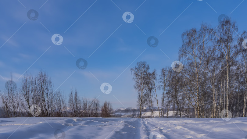 Скачать Дорога протоптана через заснеженную долину. фотосток Ozero