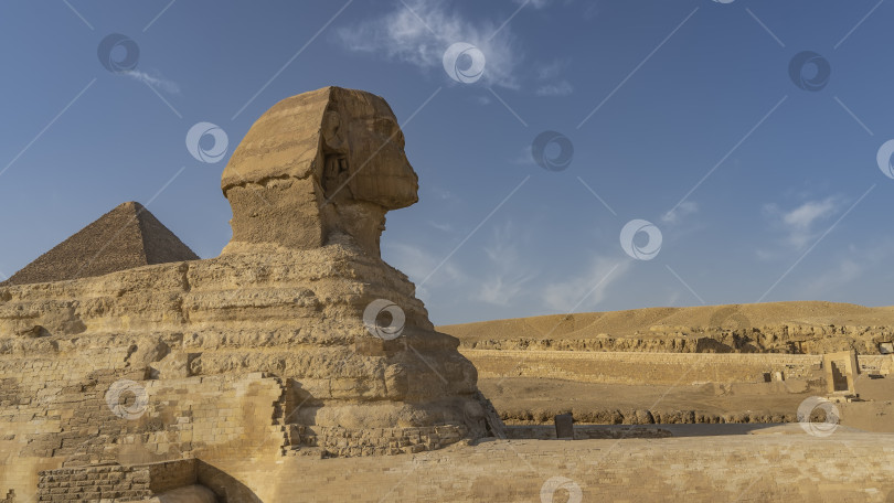 Скачать Скульптура Великого Сфинкса на фоне голубого неба. фотосток Ozero