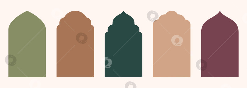 Скачать Форма исламской двери и окна, силуэт арабской арки. Коллекция узоров в восточном стиле. Рамки в арабском мусульманском стиле для Рамадана Карима. Векторная форма ворот мечети, выделенная на белом фоне. фотосток Ozero