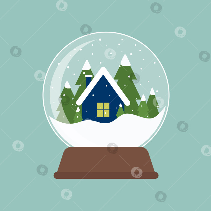 Скачать Рождественский снежный шар с домом и рождественскими елками фотосток Ozero