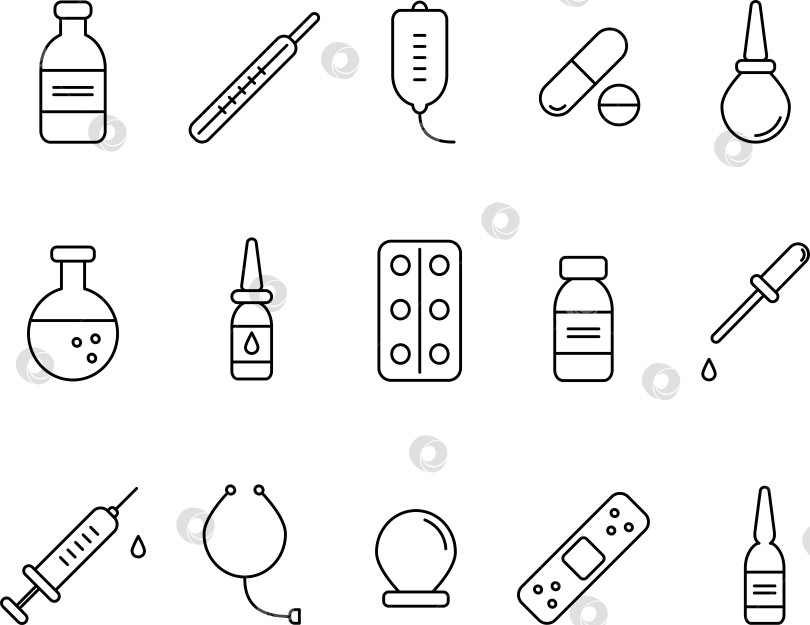 Скачать Набор иконок аптеки и лекарств фотосток Ozero