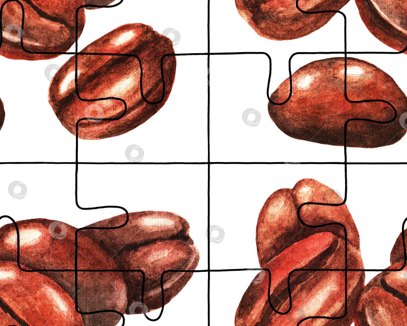 Скачать Головоломка. Кофейные зерна. Бесшовный узор. Акварель фотосток Ozero