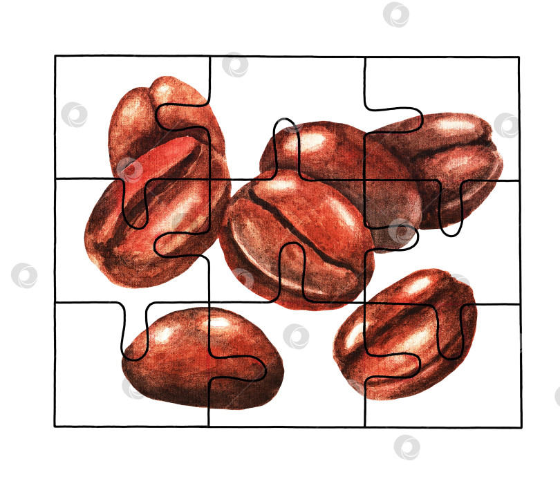 Скачать Головоломка. Кофейные зерна. Акварель (5) фотосток Ozero