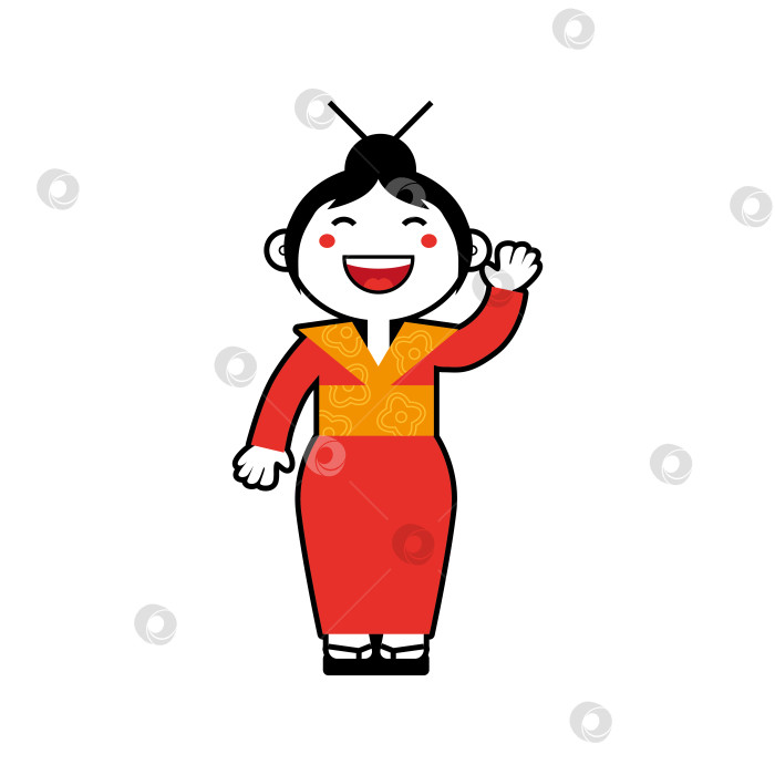 Скачать Мультяшный улыбающийся персонаж гейша в японском стиле фотосток Ozero