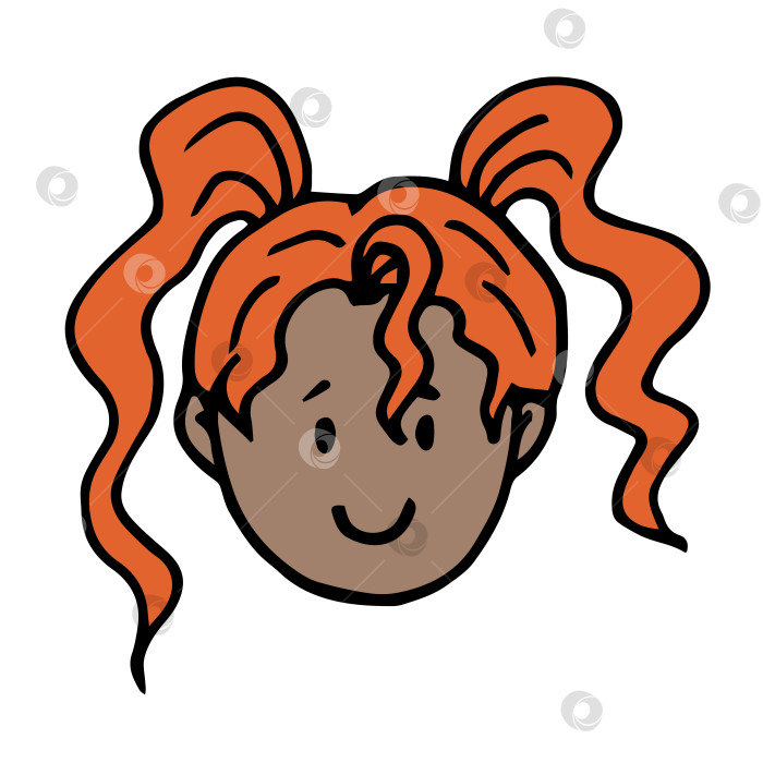 Скачать Лицо чернокожей девушки с оранжевыми волосами с прической в два хвостика на белом фоне фотосток Ozero