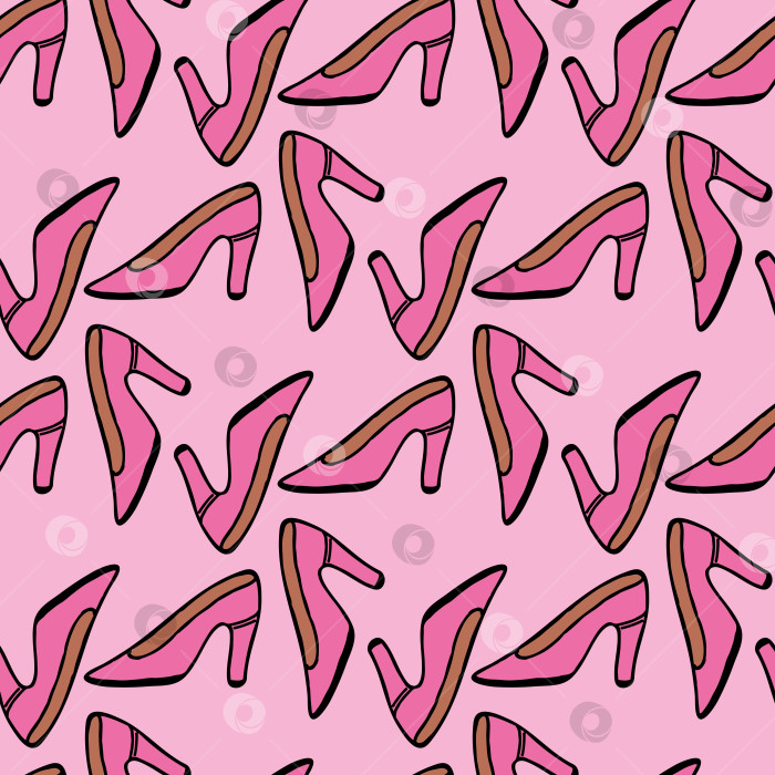 Скачать Бесшовный узор с ярко-розовыми туфлями на светло-розовом фоне. Векторное изображение. фотосток Ozero