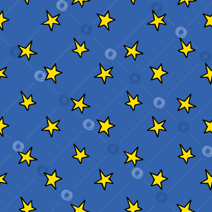 Скачать Бесшовный узор с желтыми звездами на синем фоне. Векторное изображение. фотосток Ozero