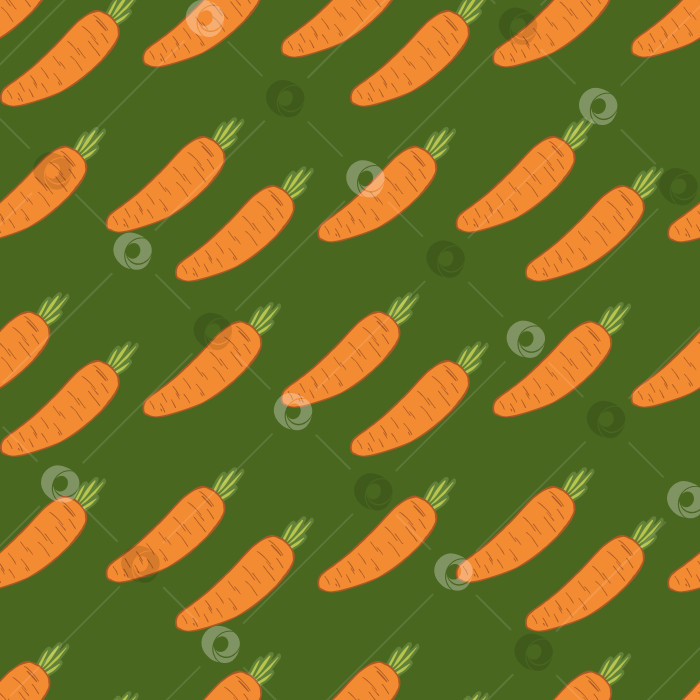 Скачать Бесшовный узор с большой морковью на ярко-зеленом фоне. Векторное изображение. фотосток Ozero