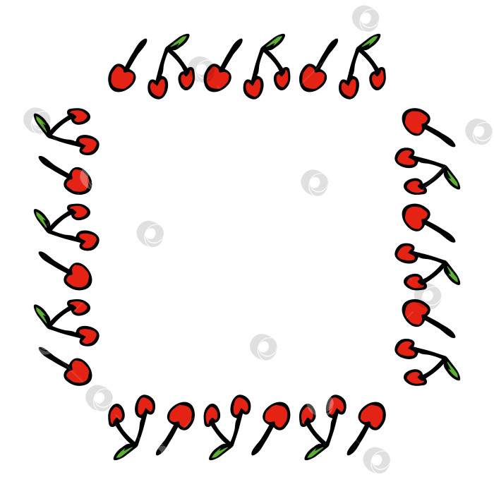 Скачать Квадратная рамка с рисунком вишни. Векторное изображение. фотосток Ozero