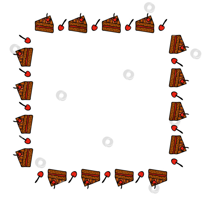 Скачать Квадратная рамка с маленькими пирожными и черешней. Векторное изображение. фотосток Ozero