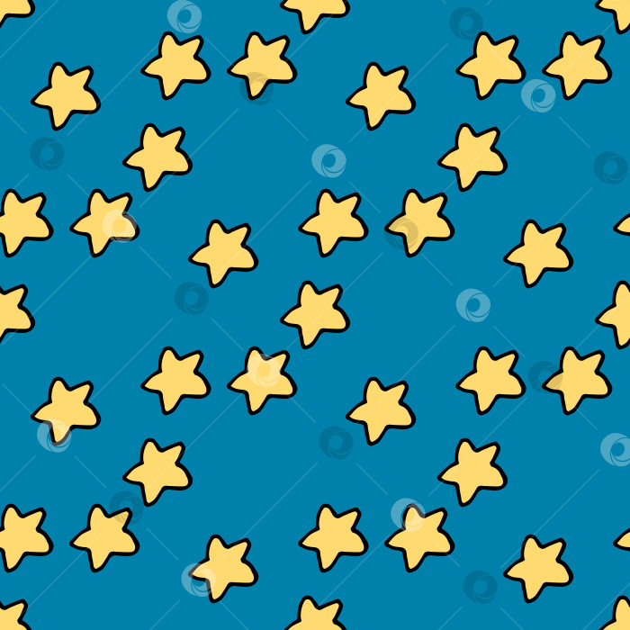 Скачать Бесшовный узор с желтыми звездами на темно-синем фоне. Векторное изображение. фотосток Ozero