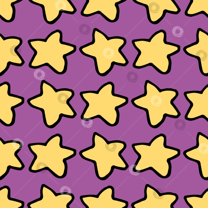 Скачать Бесшовный узор с желтыми звездами на фиолетовом фоне. Векторное изображение. фотосток Ozero