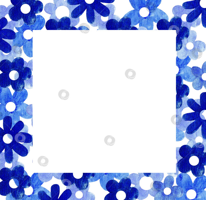 Скачать Голубые цветы, рамка, акварель (3) фотосток Ozero