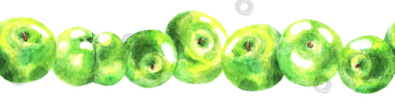 Скачать Акварельный бесшовный узор, зеленые яблоки фотосток Ozero