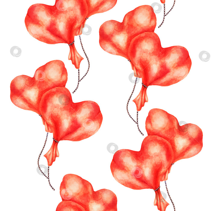 Скачать Воздушные шарики, сердечки. Бесшовный узор. Акварель фотосток Ozero
