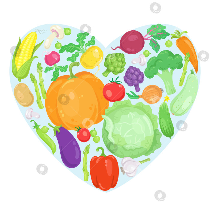 Скачать Разноцветные свежие овощи, выложенные в форме сердца. фотосток Ozero