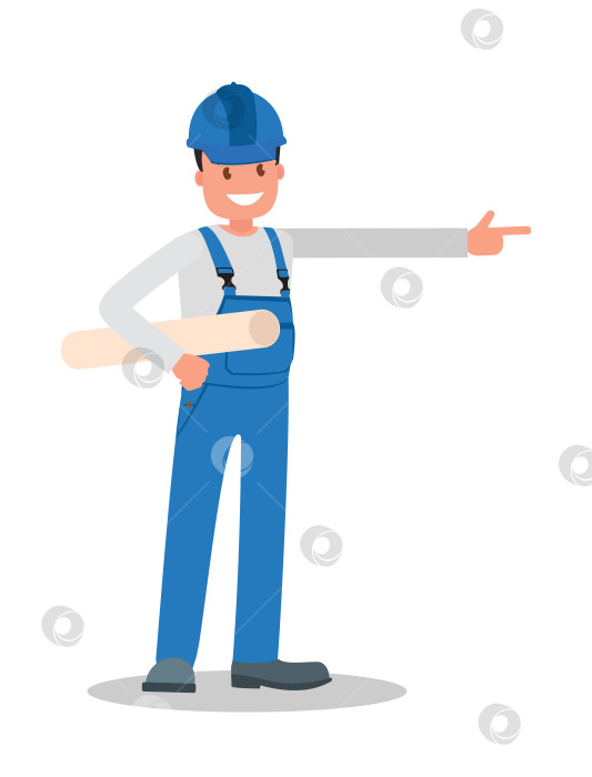 Скачать Мужчина-строитель в спецодежде на рабочем месте. Векторная иллюстрация. фотосток Ozero