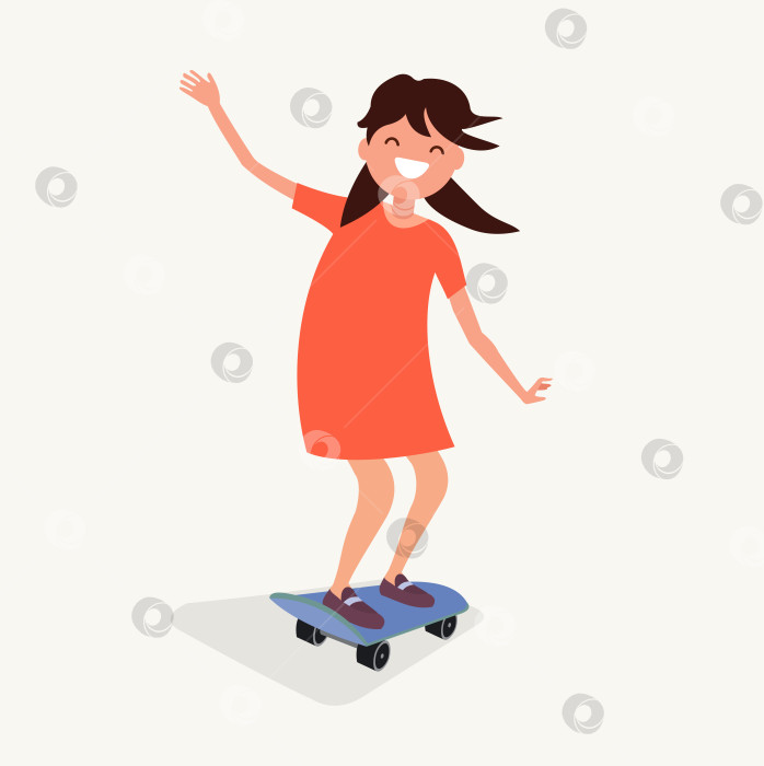 Скачать Девушка катается на скейтборде. Векторная иллюстрация. фотосток Ozero