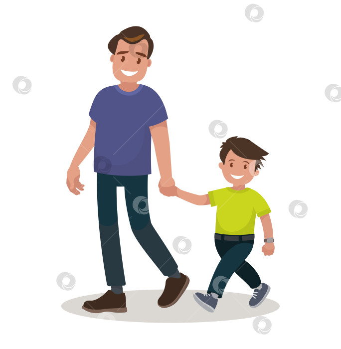 Скачать Отец и сын прогуливаются вместе. Векторная иллюстрация. фотосток Ozero