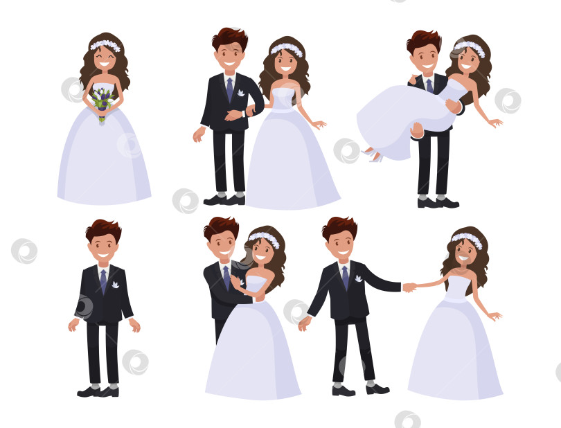 Скачать Набор персонажей жених и невеста. Векторная иллюстрация. фотосток Ozero