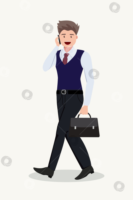 Скачать Мужчина-бизнесмен разговаривает по телефону. Плоский дизайн. фотосток Ozero