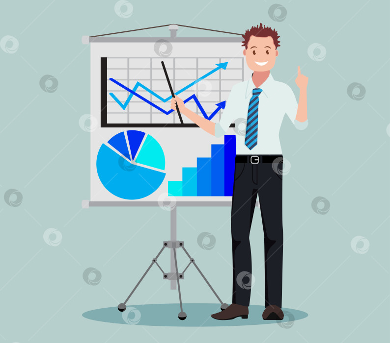 Скачать Деловая встреча. Презентация проекта. Мужчина представляет свой проект. Векторная иллюстрация. фотосток Ozero