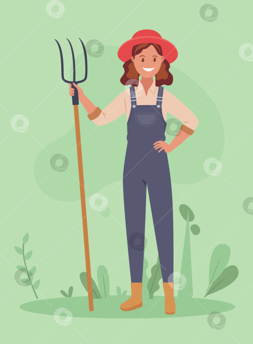Скачать Сельскохозяйственные работы. Женщина работает в саду вилами. Векторная иллюстрация. фотосток Ozero