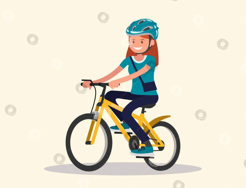 Скачать Женщина в спортивной одежде и шлеме едет на велосипеде. фотосток Ozero