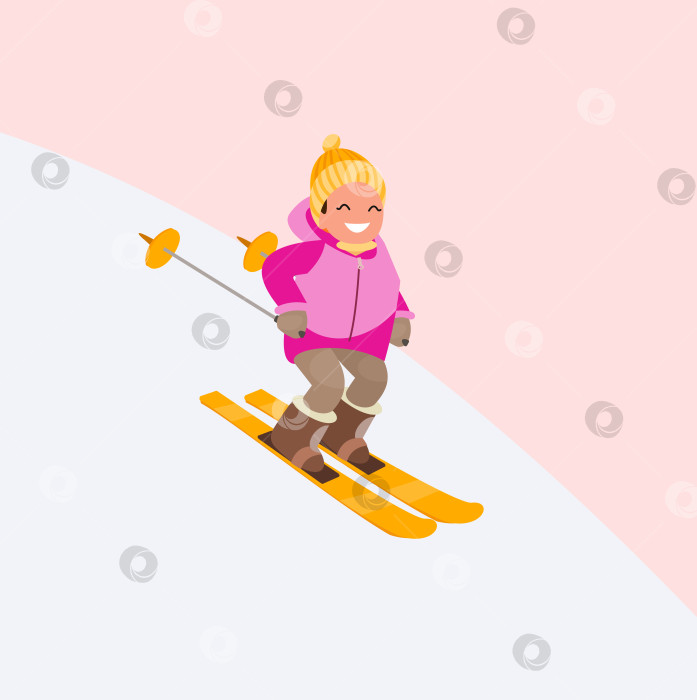 Скачать Активный отдых зимой. Девушка катается на лыжах. Векторная иллюстрация. фотосток Ozero