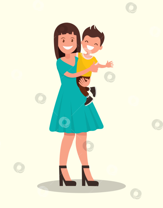 Скачать Счастливая мать держит на руках своего сына. Векторная иллюстрация. фотосток Ozero