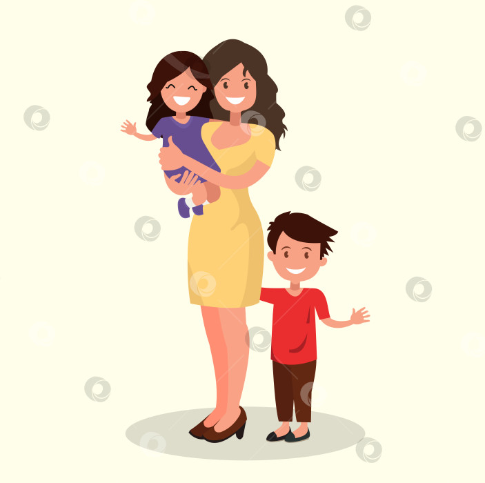 Скачать Счастливая мать с дочерью и сыном. Векторная иллюстрация. фотосток Ozero